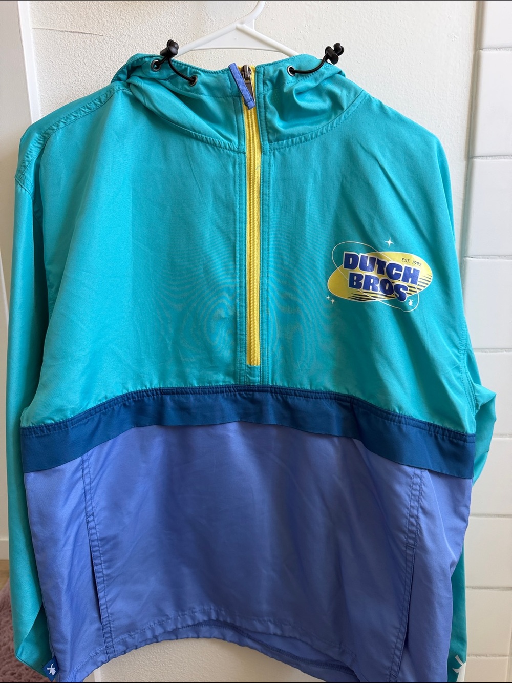 Dutch Bros Teal, Light Blue & Yellow Half-Zip Pullover